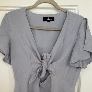 Lulu's Soft Gray/Blue Tie-Front Dress | Size L